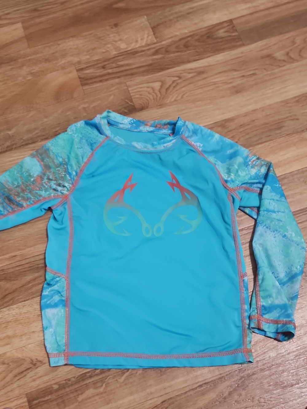 Realtree Teal Blue Long-Sleeve Kids Swim Rashguard